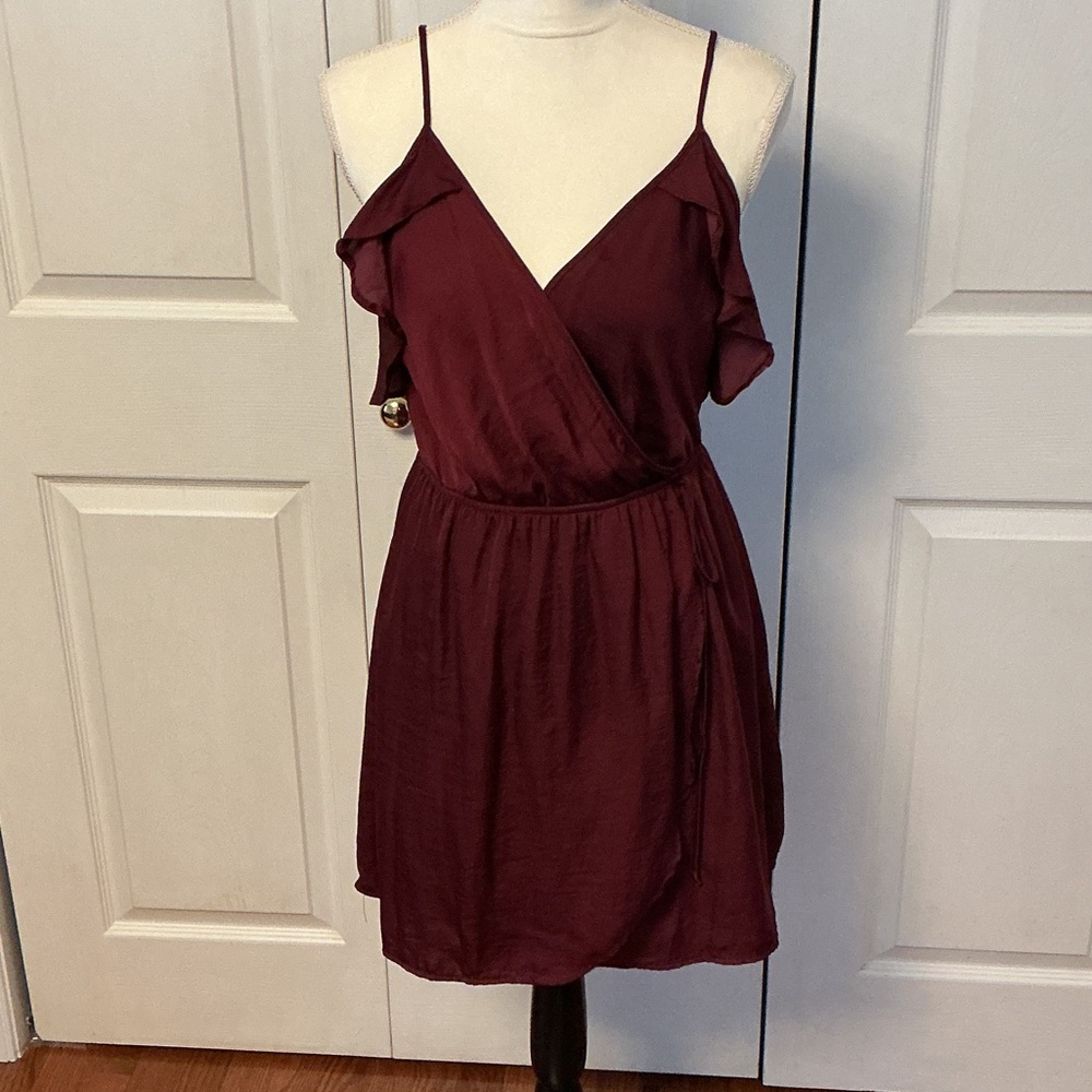 Charlotte Russe Burgundy Mini Dress with Ruffle Details